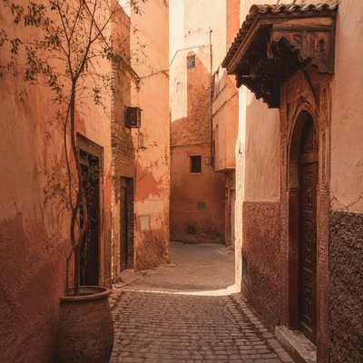 Médina Marrakech murs ocres ruelle animée